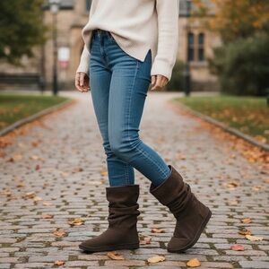 Skechers 9.5 Australia Leather Suede Chocolate Brown Helsinki Shelby Boots Boho